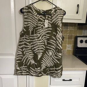 Talbots Olive Fern-Print Sleeveless Shell